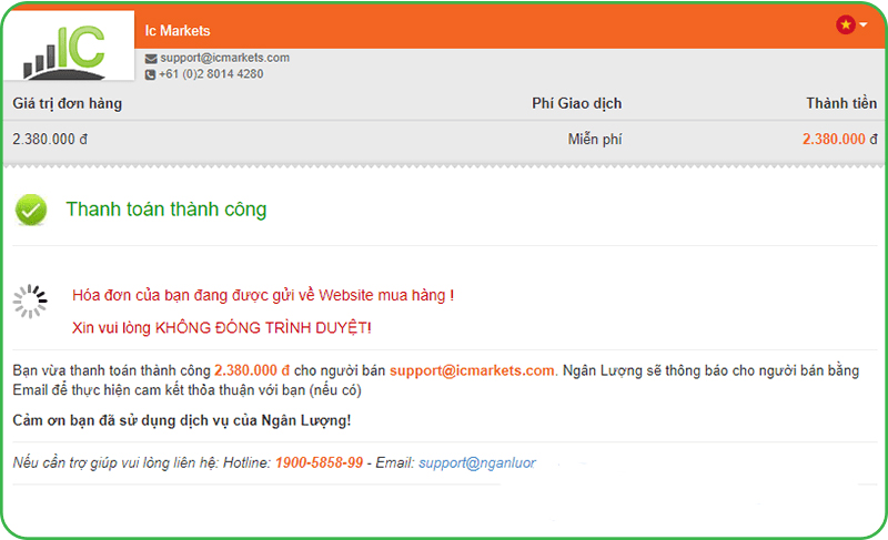 Nạp tiền tại IC Markets thành công