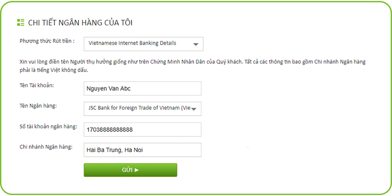 Rút tiền từ IC Markets về ngân lượng