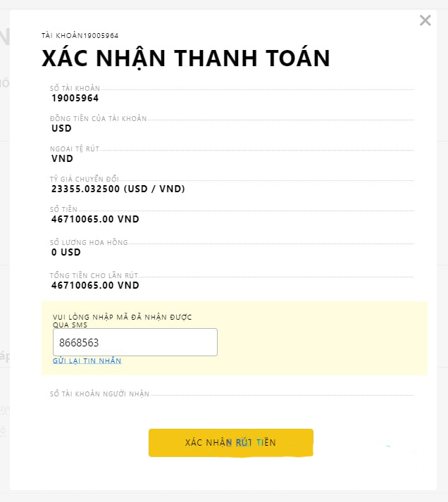 Xác nhận thanh toán để rút tiền